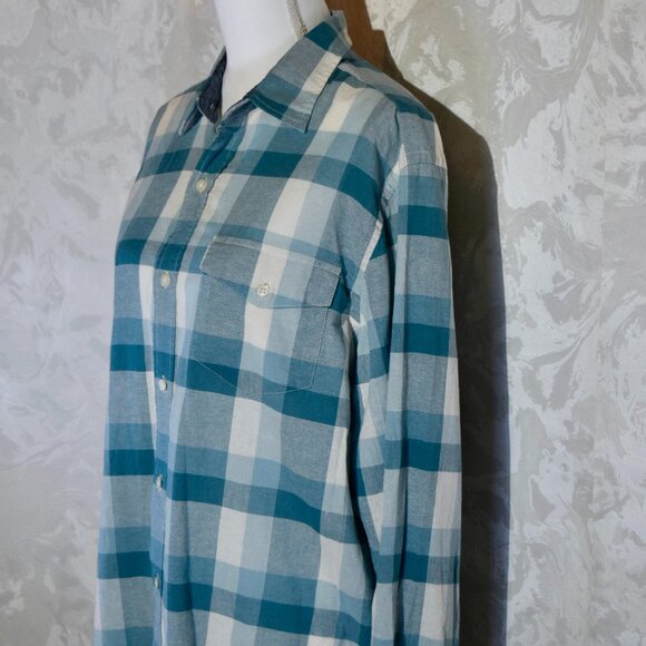 GAP Women's Blue & White Plaid Flannel Button-Up Blouse Size | L - Picture 3 of 5